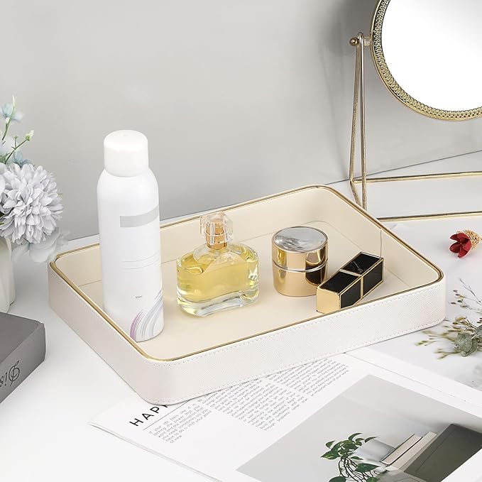 Key Holder for Entryway Table PU Leather Valet Decorative Tray Nightstand Storage Organizer Perfume Trinket Vanity Catchall Tray, 11.2" x 8.2" x 1.5"