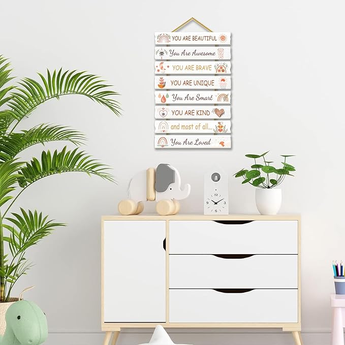 Rutiyoka Boho Wall Art for Girls' Room - Rainbow Inspirational Wood Decor for Kids' Nursery or Toddler Room Sign