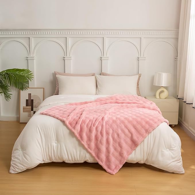 YUSOKI Luxury 3D Bubble Light Weighted Throw Blanket 1.8lb,All Ages,Home Decoration, (Light Pink,50 * 60inches)