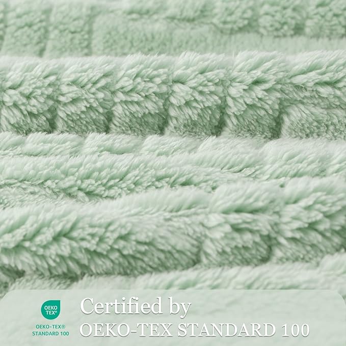 Whale Flotilla Lightweight Fleece King Size Blanket for Bed, Fuzzy Soft Blankets with Decorative Jacquard Pattern for All Season, Warm and Fluffy, 90x104 Inch, Sage Green