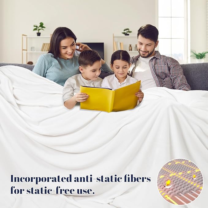 PHF Oversized King Big Fleece Blanket 120"x120", No Shed No Pilling Extra Large Soft Blanket, Giant 10'x 10' Lightweight for Bed, Sofa Travel and Camping, Suitable for All Season, White