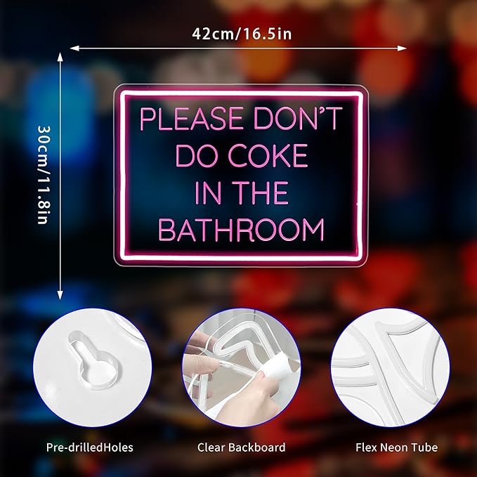 Neon Sign, Please Don't Do in The Bathroom Neon Signs for Wall Decor - Pink LED Signs for Home, Bathroom, Business, Club, Party - USB Powered Light Up Sign Decorations