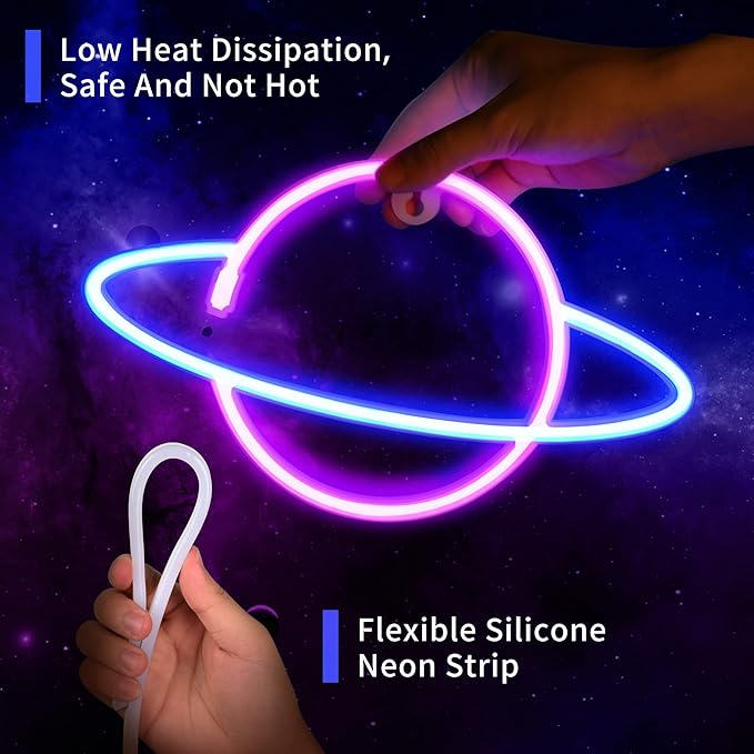 Neon Signs for Wall Decor, 3PCS LED Neon Lights for Bedroom, USB or Battery Powered Light Up Space Themed Alien Planet Rocket for Kids, Teen Boys, Gaming Room, Bar, Birthday, Cool Decoration Aesthetic