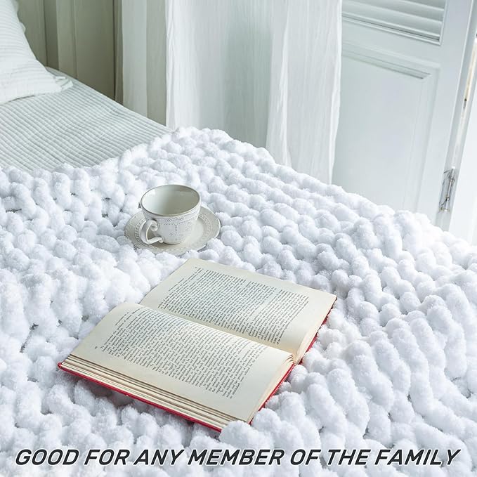 Chunky Knit Blanket - Luxury Soft Cozy 60 * 80 Throw Blanket,100% Woven Blanket Rope Knot Throw Blanket for Couch, Sofa, Home Decor, Gift - Machine Washable (White, 60 * 80)