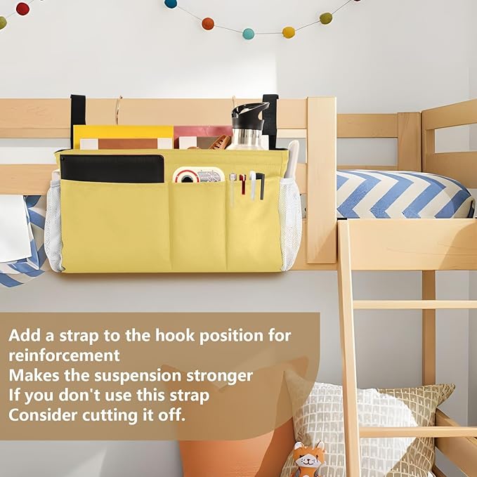 DOMIKING Lemon Yellow Bedside Caddy for Dorm Bed Recliner Armrest Organizer with Hooks Haning Storage Pocket for Headboards Rails Bunk Bed