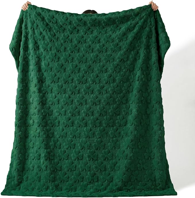 Horaldaily St. Patrick's Day Solid Blanket Throw, Drak Green Shamrock Soft Fuzzy Plush Faux Fur Cozy Blankets for Couch Sofa Bed Lounging, Ideal Gifts for Kids Adults Wife Self, 50x60