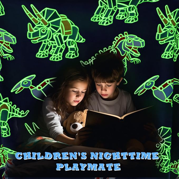 Dinosaur Blanket for Boys Kids, Glow in The Dark Dinosaur Blankets Birthay Easter Gifts for Boys, Dino Toys for Kids 2 3 4 5 6 7 8 9 10 11 12 Year Old Boy Gifts