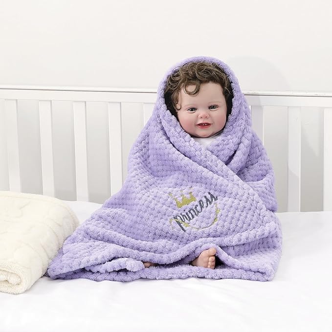 CREVENT 2Pcs 30''X40'' Cute Cozy Fluffy Warm Baby Blankets for Infants Toddlers' Bedding Crib Cot Stroller - Grey Cloud + Crown