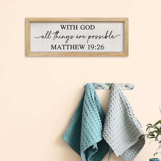 comurdyo With God All Things Are Possible Sign Wall Decor 16"×6" Bible Verse Scripture God Is Within Her She Will Not Fall Wall Hanging Art (Wood)