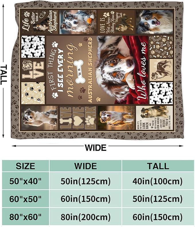 Australian Shepherd Blanket for Girls Women Boys Men Adults Kids Soft Cozy Fleece Aussie Dog Pet Throw Blankets Gifts Warm Flannel Plush Lightweight Decor for Couch Bed Sofa 50"X40"