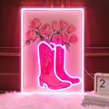 Cowgirl Boot with Flowers Neon Sign for Wall Art Decor, Dimmable Pink White LED Western Wall Light for Home, Bedroom, Game Room, Bar, Party, Birthday Gift for Cowgirls, 16.5 x 12.5 Inch