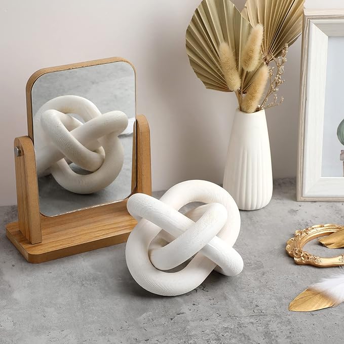 Yalikop 3 Link Wood Knot Decor Rustic Home Décor Accents Hand Carved Coffee Table Decoration, Boho Chain Link Decoration, Modern Shelf, Rustic Objects for Home Living Room Bedroom(White)