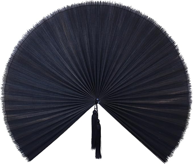 Chicvillage Bamboo Wall Fan Decor - 47” Handmade Woven Bamboo Wall Hanging Fan, Large Japanese Fan Wall Decor for Above Bed, Boho Natural Asian Wall Art, Lightweight & Easy to Hang (Black)
