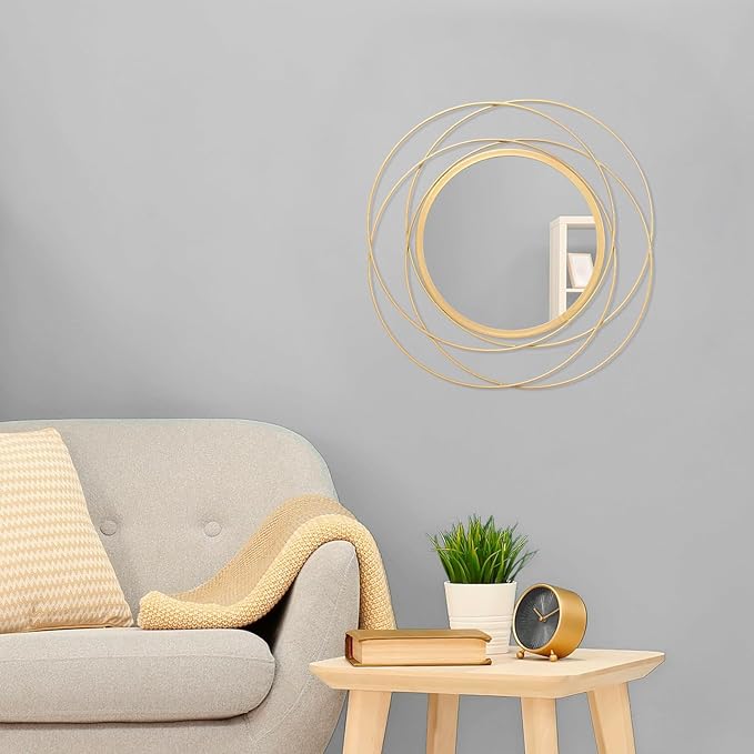Large Round Mirror with Iron Metal Wire Frame Wall-Mounted Mirror for Home Decorative Living Room Bedroom Bathroom Entryway White 16” x 16”