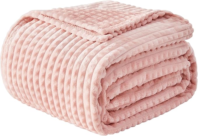 EMME Fleece Blanket, 3D Jacquard Throw Blanket for Couch and Bed, Soft Cozy and Fluffy Blankets Lightweight Luxury Flannel with Geometric Grid Design (Pink, 60" x 80")