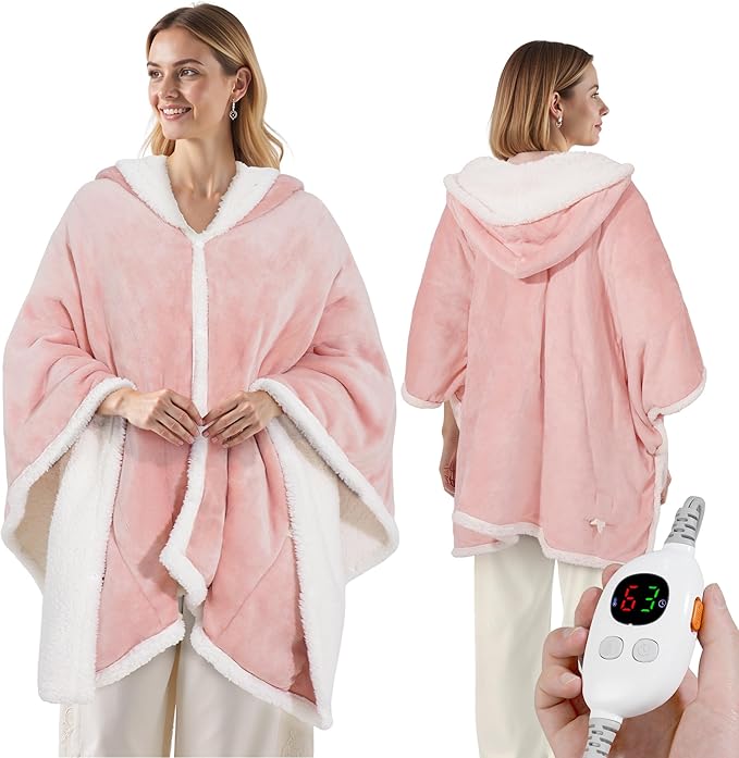 Heated Blanket Throw - Wearable Electric Blanket with 6 Heat Levels & 9 Hours Auto Off,Gifts for Women,Home Office Use,Machine Washable,50"x60"(Pink)