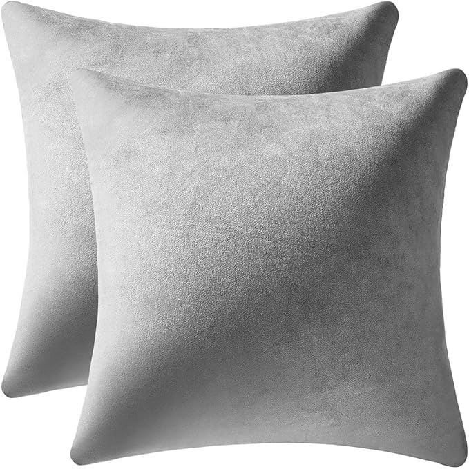 DEZENE Euro Sham Covers 24x24 Light-Grey: Pack of 2 Cozy Soft Velvet Square Modern Luxury Decorative Throw Pillow Cases for Sofa Couch Living Room Bed Home Decor