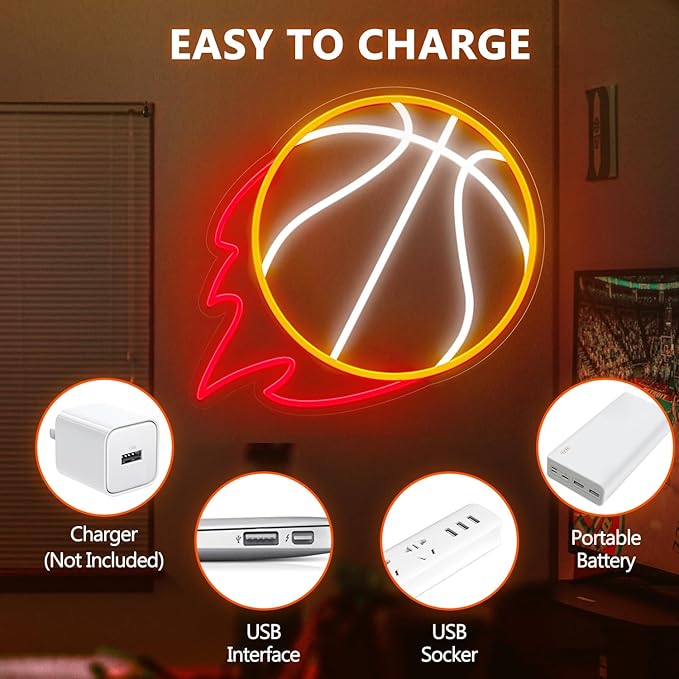 Basketball Neon Sign, 12.6×11.6 Inch Basketball Led Neon Light, Dimmable LED Neon Signs for Wall Decor, Wall Decor Aesthetic, Sports Neon Signs for Room Bedroom Shop Decor, Gift for Christmas Birthday