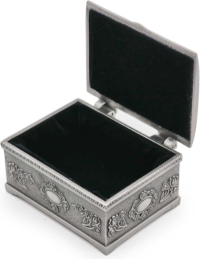 Small Rectangle Vintage Metal Jewelry Box Trinket Gift Box Chest Ring Case for Girls Ladies Women