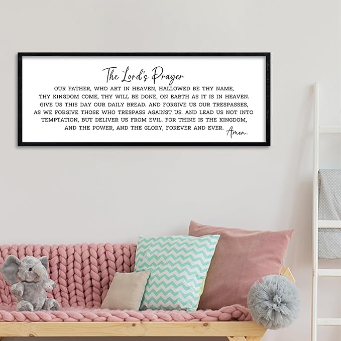 comurdyo The Lords Prayer Our Father Sign Wall Decor 40"X15" Bible Verse Quotes Christian Scripture Large Catholic Inspirational Wooden Framed Wall Hanging Art (Black)