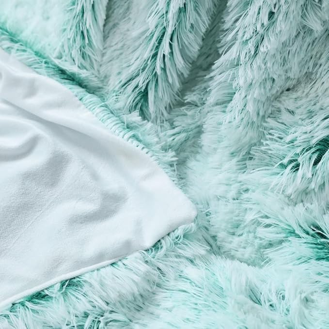 Plush Super Soft Blanket Bedding Sofa Cover Furry Fuzzy Fur Warm Throw Qulit Cozy Couch Blanket for Winter (51"x63",Green and White)