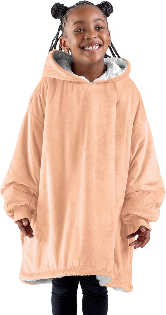 Bare Home Wearable Blanket Hoodie - Soft Plush Sherpa - Warm and Cozy - Oversized Wearable Blanket - Adult & Kid Sizes