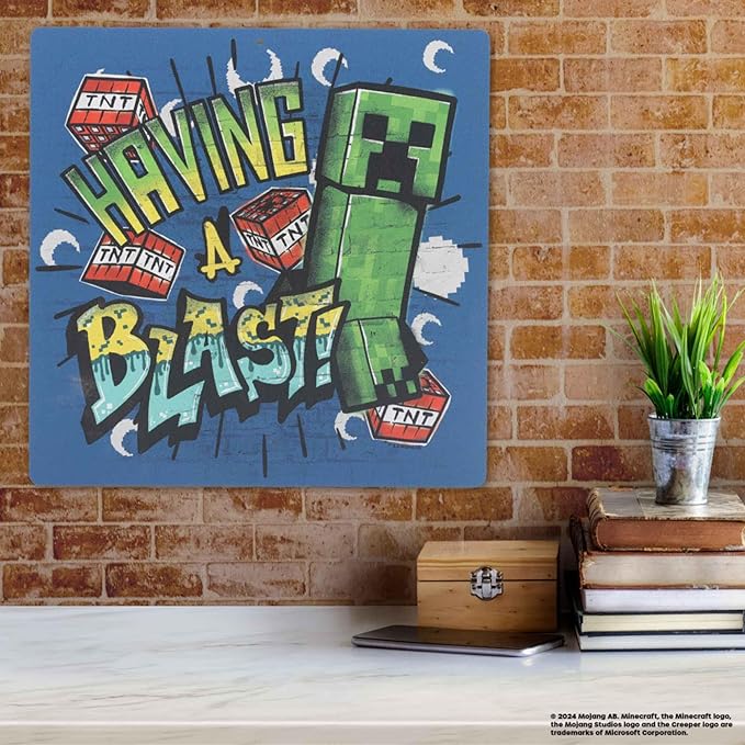 Open Road Brands Minecraft Having a Blast Metal Sign - Fun Minecraft Wall Decor for Game Room or Kids' Bedroom