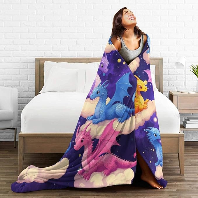 Dragon Throw Blanket - Soft Plush Fleece Bedding Blankets- Cozy Funny Dragon Stuff Gifts for Girls Boys Kids Women 50"X60"