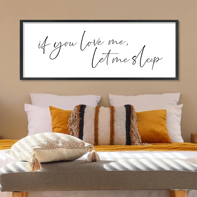 YWJKWLGS If You Love Me Let Me Sleep Sign Wall Art 32"×12" Funny Bedroom Decor Above Bed for Sleep Lovers Humorous Rustic Wooden Plaque for Her/Him (Black)