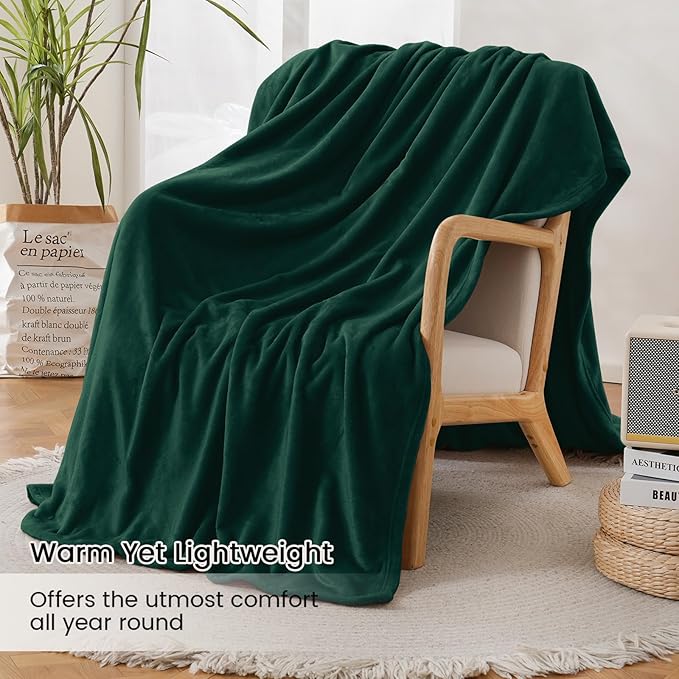 Twin Blanket for Bed, Flannel Fleece Blankets Warm Plush Cozy Blankets for Women, Fuzzy Soft Blanket for Sofa, Couch, Travel, Camping, 60" X 80", Forest Green