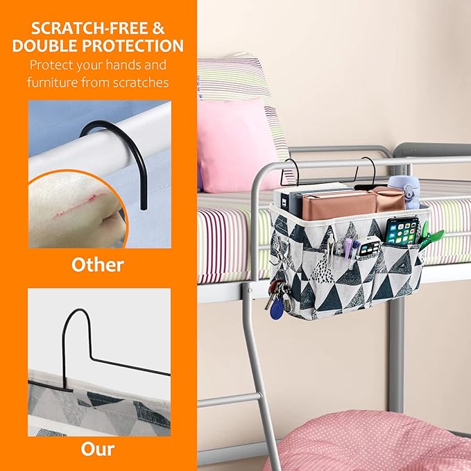 Surblue Bedside Caddy Bedside Storage Bag Hanging Organizer for Bunk, Hospital Beds, Dorm Rooms Bed Rails Camp 4 Pockets and 2 Hooks (Blue Triangle)