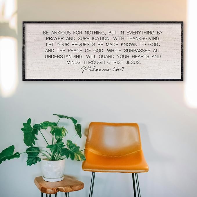 LuZhiQiang Bible Verse Wall Art Be Anxious for Nothing Christian Inspirational Sign 32"×12" Philippians 4:6-7 Rustic Religious Home Decor for Living Room Large Scripture Wood Framed Hanging (Black)