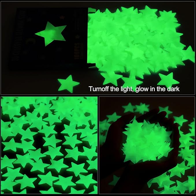 AM AMAONM 100pcs Glow in The Dark Luminous Stars Fluorescent Noctilucent Plastic Wall Stickers Murals Decals for Home Art Decor Nursery Ceiling Wall Decorate Kids Babys Bedroom Room Yellow