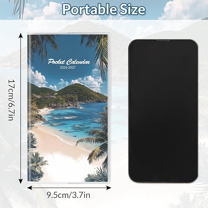 Pocket Calendar 2026-2027, Small Monthly Planner 2025-2027 - 3.7" x 6.7" - Runs from January 2026 Until December 2027, Pocket Calendar 2026 with Beach Cover for Planning