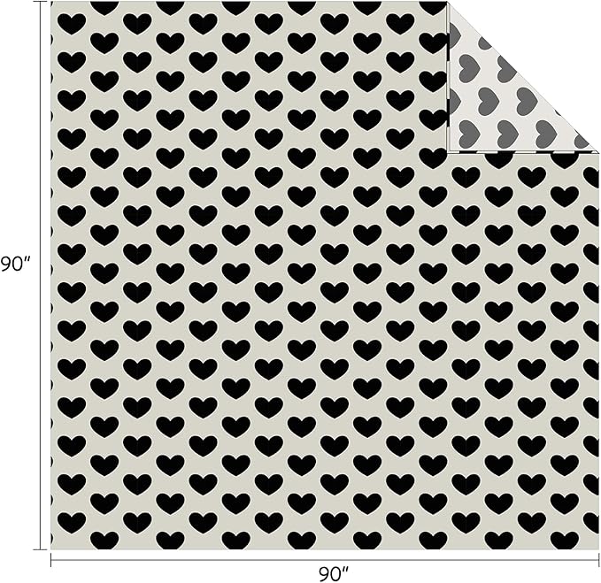 FY FIBER HOUSE Heart Flannel Queen Blanket Soft Cozy Blankets for Lover Gifts All Season Use, 90x90 Inches, Black White
