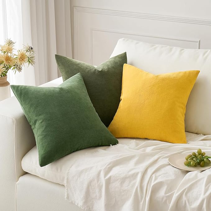 MIULEE Yellow Couch Pillow Covers 20x20 Inch, Set of 2 Soft Chenille Spring Decorative Square Throw Pillow Covers Farmhouse for Sofa Living Room Bed