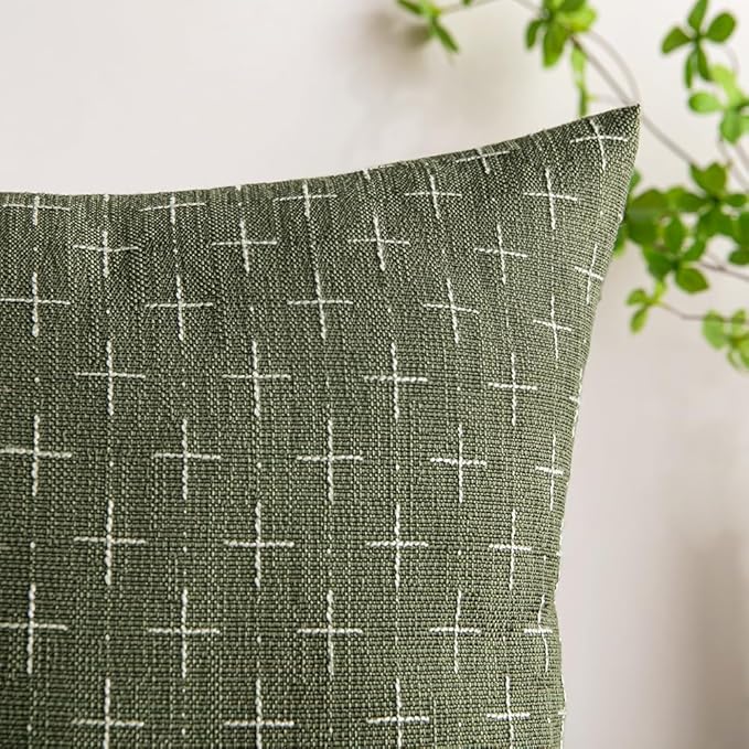 MIULEE Pack of 2 Vintage Decorative Burlap Linen Spring Throw Pillow Covers Modern Farmhouse Pillowcase Rustic Woven Textured Cushion Cover for Sofa Couch Bed 20x20 Inch Olive Green