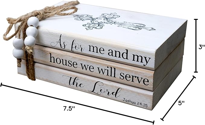 LIVDUCOT As for Me and My House We Will Serve the Lord Decor - Farmhouse Rustic Wood Decorative Books Stack for Home Coffee Table Living Room - Faux Books for Fireplace Mantle Bible Verses Decoration