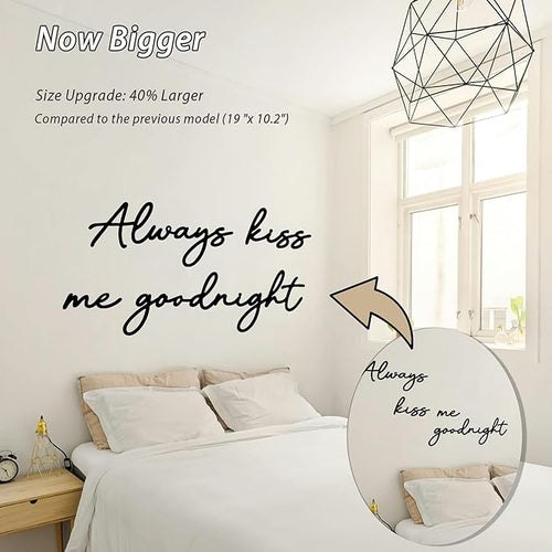 Always Kiss Me Goodnight Wall Sign Metal Wall decor Love Theme Wall decor Wall Hanging Sculptures for Bedroom Living Rooms, Black, 25.9" x 13.9"