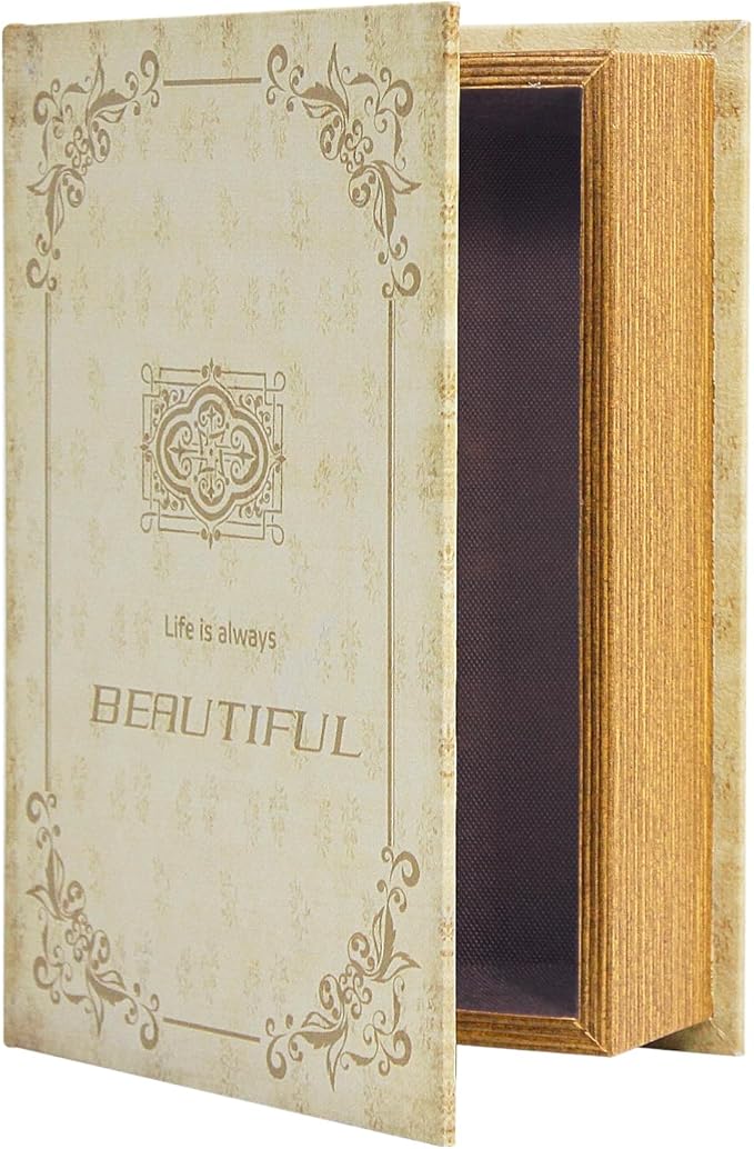 PACOLO Decorative Book Boxes, Faux Wood cover Storage for Hidden Jewelry, Money, and Cash (Life is always Beautiful)