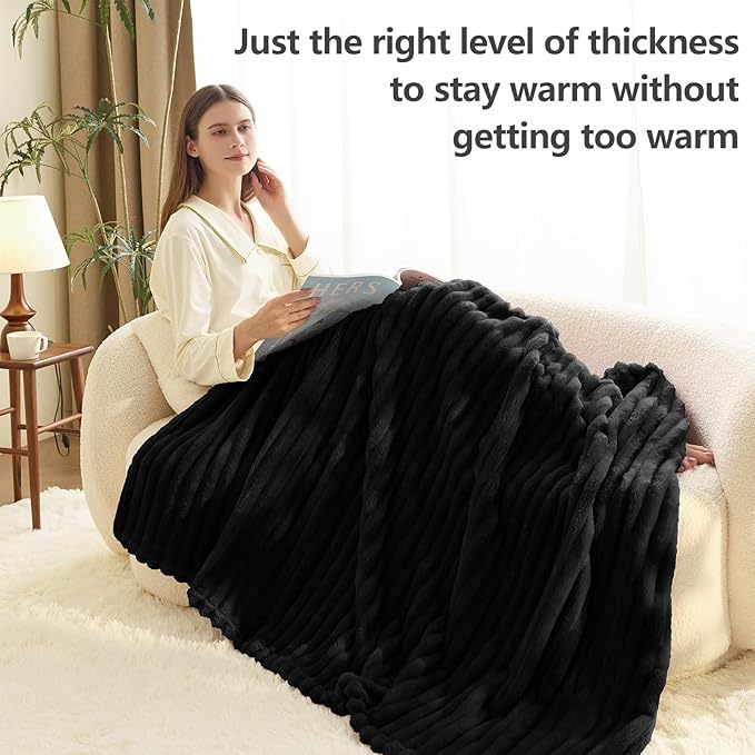 Soft Black Queen Size Blanket for Bed - Cozy Warm Bedding Fleece Blanket for Men Women, Large Lightweight Sofa Couch Cover Bed Blankets for Her Him, Spring Home Room Decor, Black, 90x90 Inches