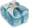 Genteele Sherpa Throw Blanket Super Soft Reversible Ultra Luxurious Plush Blanket, 90 x 90 inches, Tourmaline Blue/White