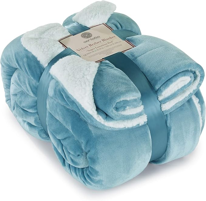 Genteele Sherpa Throw Blanket Super Soft Reversible Ultra Luxurious Plush Blanket, 90 x 90 inches, Tourmaline Blue/White