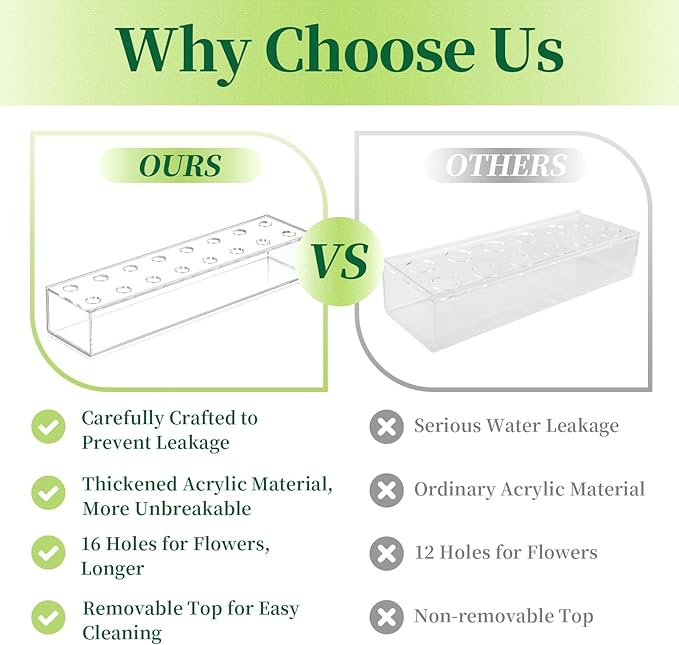 Rectangular Acrylic Vases for Centerpieces, 16 Inches Long Floral Vase with Holes for Flowers, Clear Rectangle Box Tray for Roses Modern Flower Arranger for Wedding Home Dining Table Decor, 1pcs