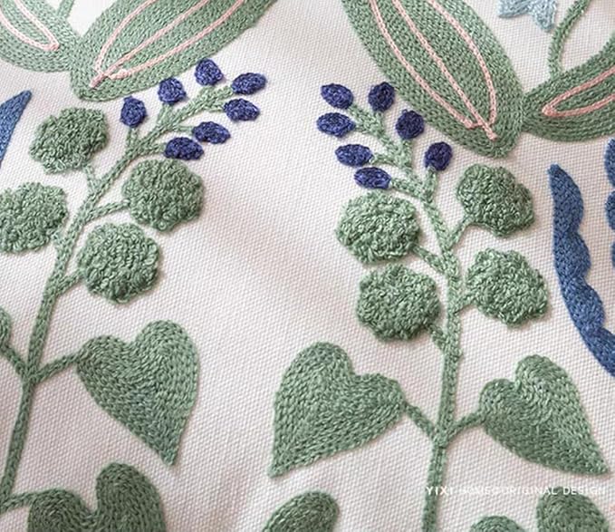 YIcabinet Pillow Covers Set of 2, Embroidered Branch Pattern Throw Pillow Cover,Square Cotton Cushion,Pillow Case for Sofa Bedroom Couch,18"x18"