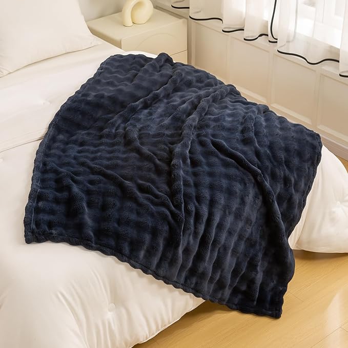 YUSOKI Luxury 3D Bubble Light Weighted Queen Blanket 4.7lb,All Ages,Home Decoration, (Navy,90 * 90inches)