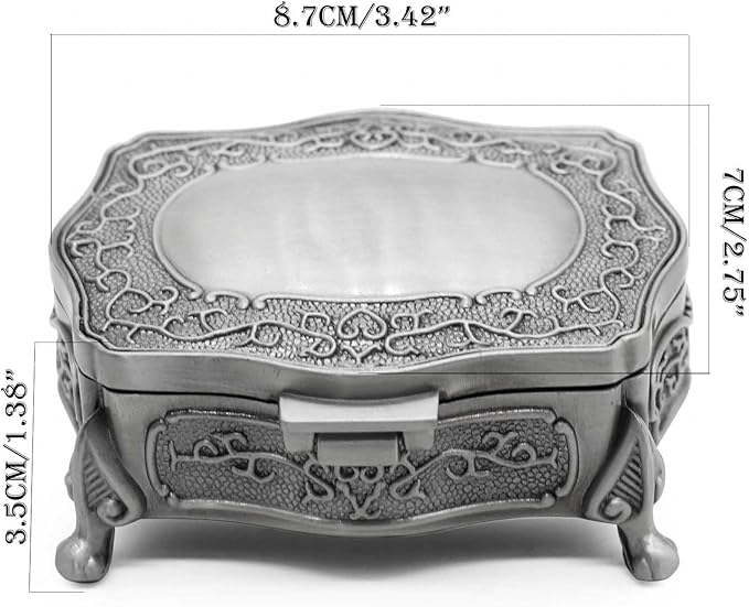 Rectangle Vintage Metal Jewelry Box Trinket Gift Box Chest Ring Case for Girls Ladies Women, Small