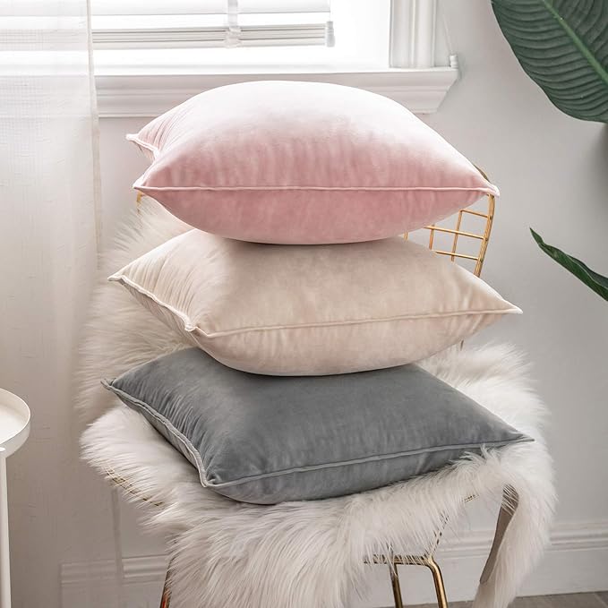 MIULEE Cream White Velvet Throw Pillow Covers 20x20 Soft Decorative Solid Square Cushion Cases Pack of 2 Modern Luxury Home Decor for Couch, Sofa, Bedroom