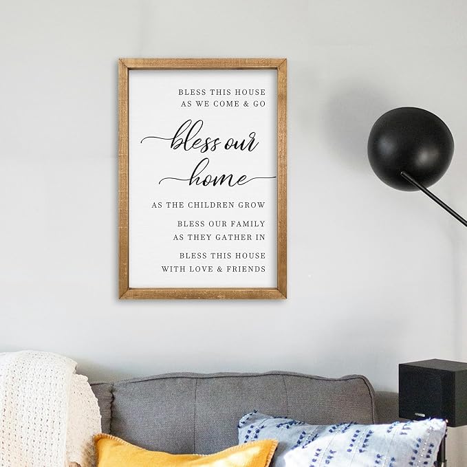 comurdyo Bless This Home Wall Decor 16"×11" Modern Rustic Farmhouse Inspirational Blessing Sweet Family Quote Scripture Sign For Living Room Bedroom House Wall Art Hanging (Wood)