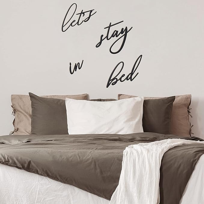 4 Pieces Let's Stay in Bed Wall Decor Rustic Bedroom Decoration Black 3D Wooden Letters Handmade Wood Summer Decor Love Quote Home Sign for Home Bedroom Apartment Office Hotel